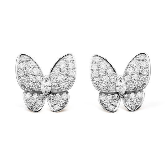 18K Two Butterfly Diamonds Earrings